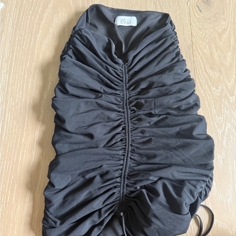 Oh Polly Charcoal Ruched Mini Skirt